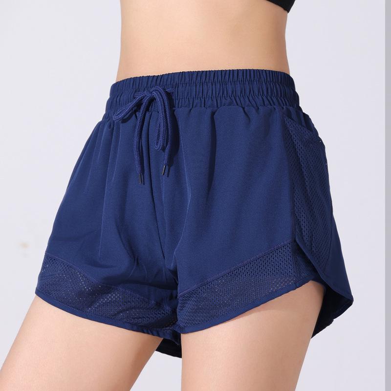 Damen Plus Size Schnelltrocknende Mesh Sport-Yoga-Shorts mit Anti-Exposure und Fake-Zweiteiler-Design