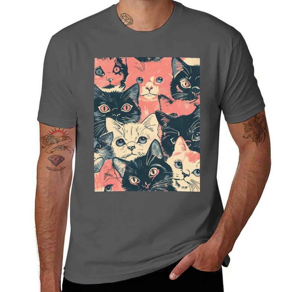 Cute Vintage Pattern Art Cats Kittens TShirt Casual Work Wear TShirt