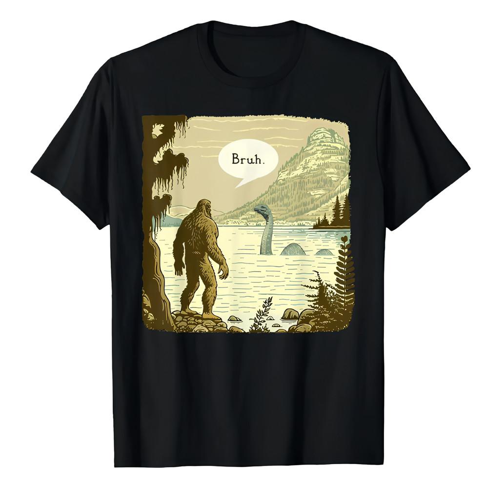 

Bigfoot Shirt, Sasquatch Loch Ness Monster Introvert Bruh TShirt for Men and Women L