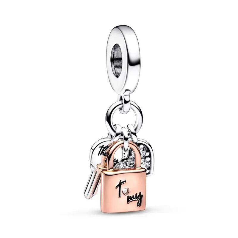 NEUER Rosegold Familienliebe Charm Anhänger Perle Blume Herz Clip Passend für Silberarmband DIY Schmuck Geschenk für Sie