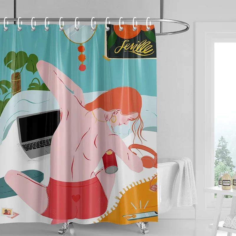 Abstract Art Illustration Bathroom Shower Curtain Waterproof Fabric Modern Nordic Bathroom Curtain Shower Curtain 180x200cm