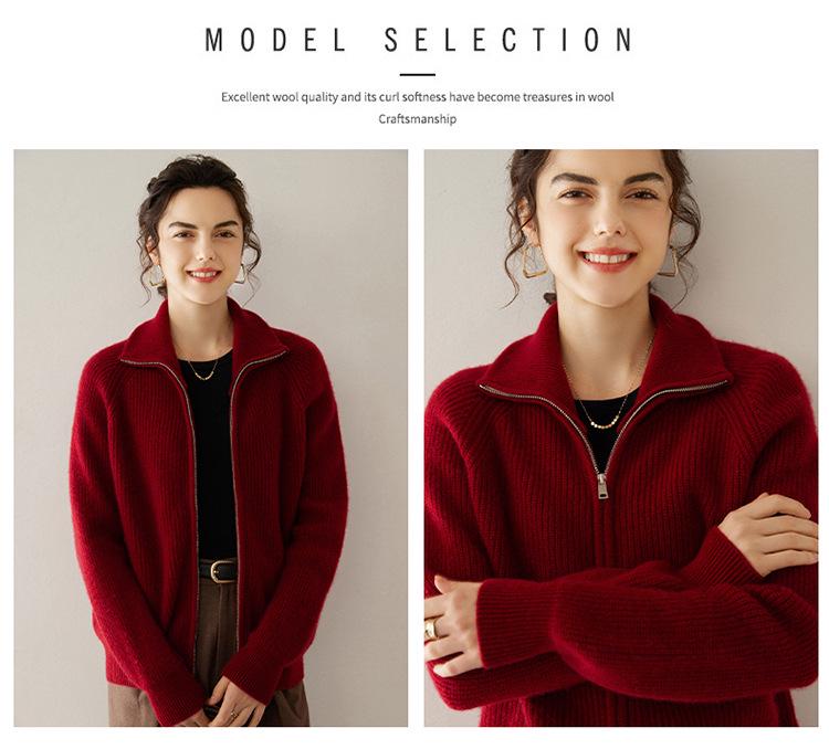 2024 Autumn/Winter Women's Long Sleeve Cashmere Knit Cardigan - Loose Fit Zipper Retro Fashion Jacket