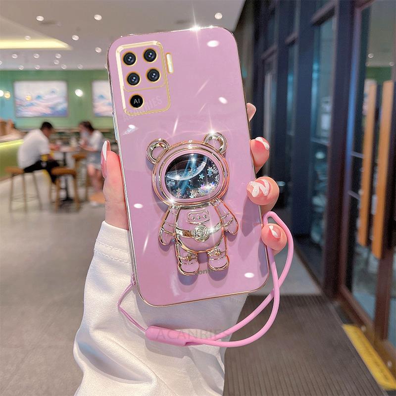 

Чехол Reno5lite Glitter Astronaut Holder с покрытием из силикона для Oppo Reno 5 6 7 8 Lite 5lite 8t Reno7 A54 A74 4g 5g с ремешком Reno 5