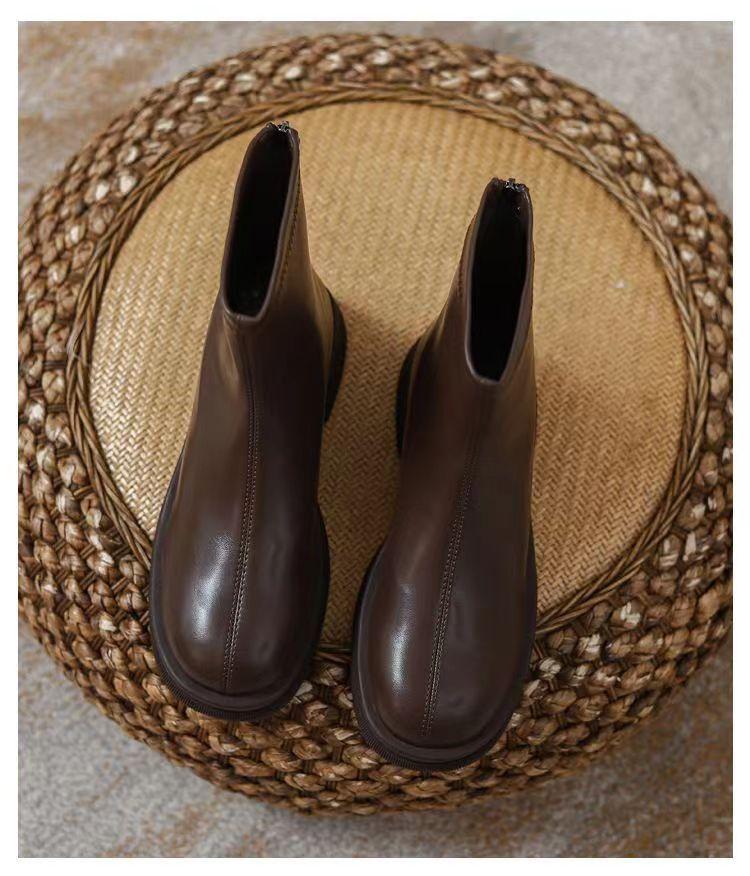 Brown Martin Women's Autumn and Winter New Thick-soled Heightening Thin Chelsea Short Elastic