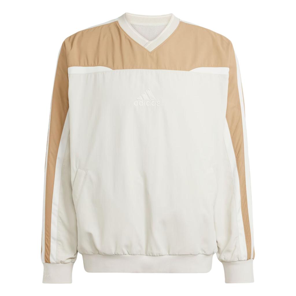 Adidas Cutline Pullover Long Sleeve Top Street Roaming Series Sports V Neck Loose Fit Striped Jacket Men Tops Phosphor-Brown Cardboard-Yellow JD5396