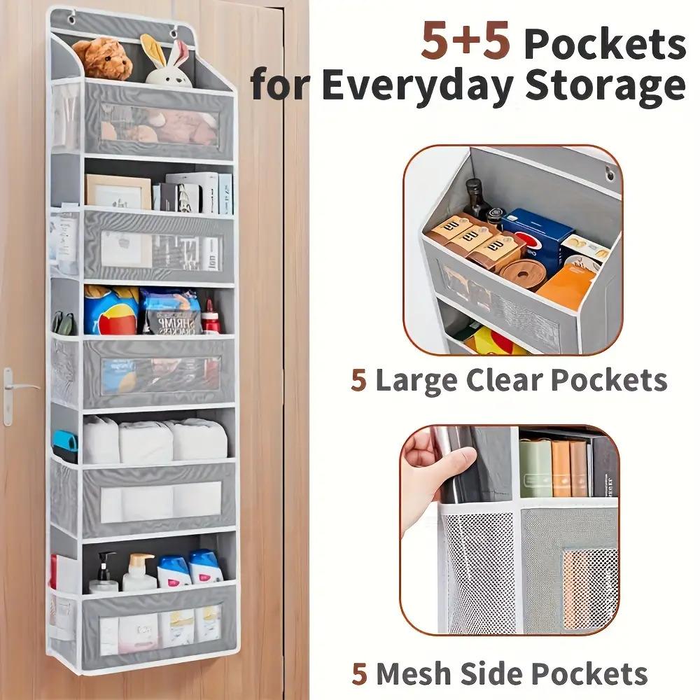 1pc Heavy-Duty 5-Tier Behind-Door Storage Rack - No-Drill Anti-Tilt,Space-Saving Fabric Organizer for Closet/Bathroom/Kitchen
