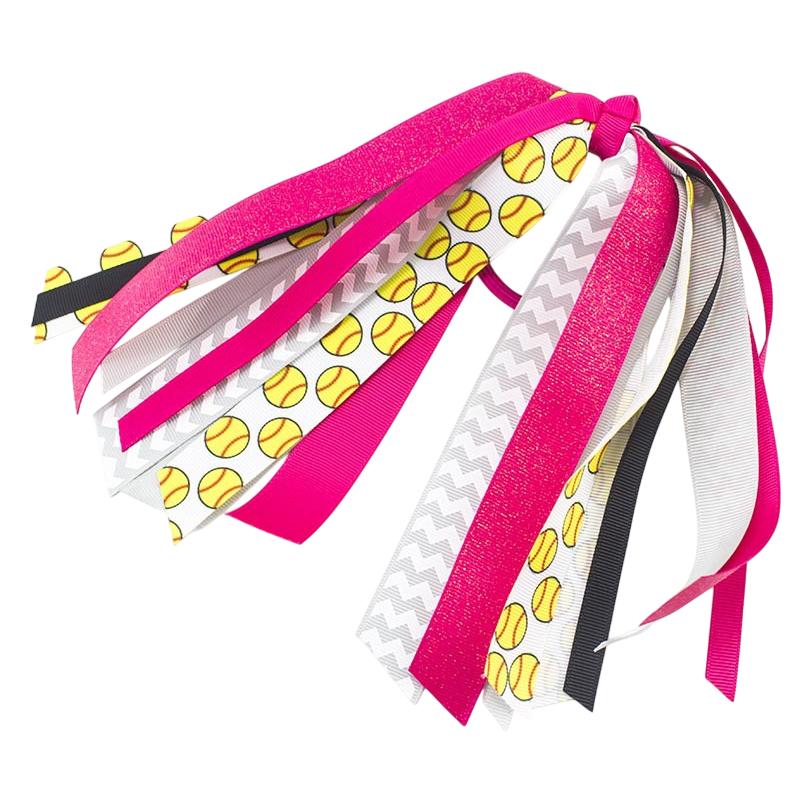 Soccer Ponytail Holders for Women Red Black Glitter Hair Ribbons Streamer Soccer Elastic Hair Ties Band Scrunchies Game Day