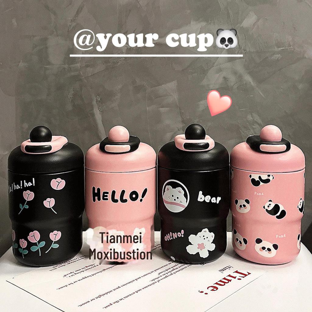 Stilvolle tragbare Edelstahl-Thermoskanne mit Cartoon-Motiv für Frauen und Paare