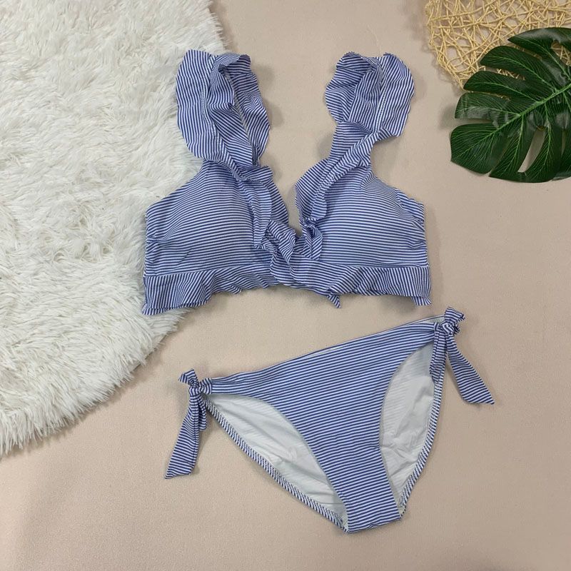 

45.00 кг-70.00 кг Синий и Белый Полосатый Художественный Бикини Yb0028 Модный Экспортный Купальник Воланы Сексуальный Купальник Suit M suggest 50.00 kg-60.00 kg ABC Cup