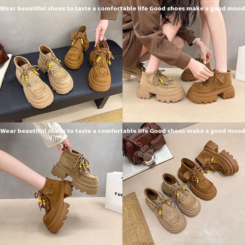 2025 autumn new leather platform Martin boots women's British style retro short tube lace-up versatile casual tooling boots