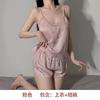 Large size summer ice silk V-neck lace suspender shorts thin girl small chest sexy loungewear