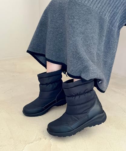 Oriental Traffic OT3401 BLACK (2021 Autumn/Winter) Women's Lightweight Snow Boots with Water-Repellent Lining, Warm and Lightweight, Waterproof for Sn