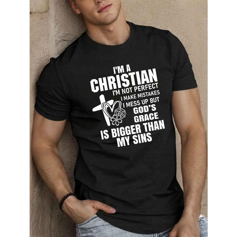 Men S Casual Crew Neck T-Shirt I m a Christian Graphic Tee Summer Top with Slight Stretch Regular Fit Geometric Pattern S разноцветный 1370₽