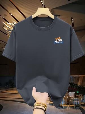 Men's Loose Cotton Dog Pattern Printed T-shirt, Casual Short-sleeved Round-neck T-shirt, Summer Outdoor Men's Wear