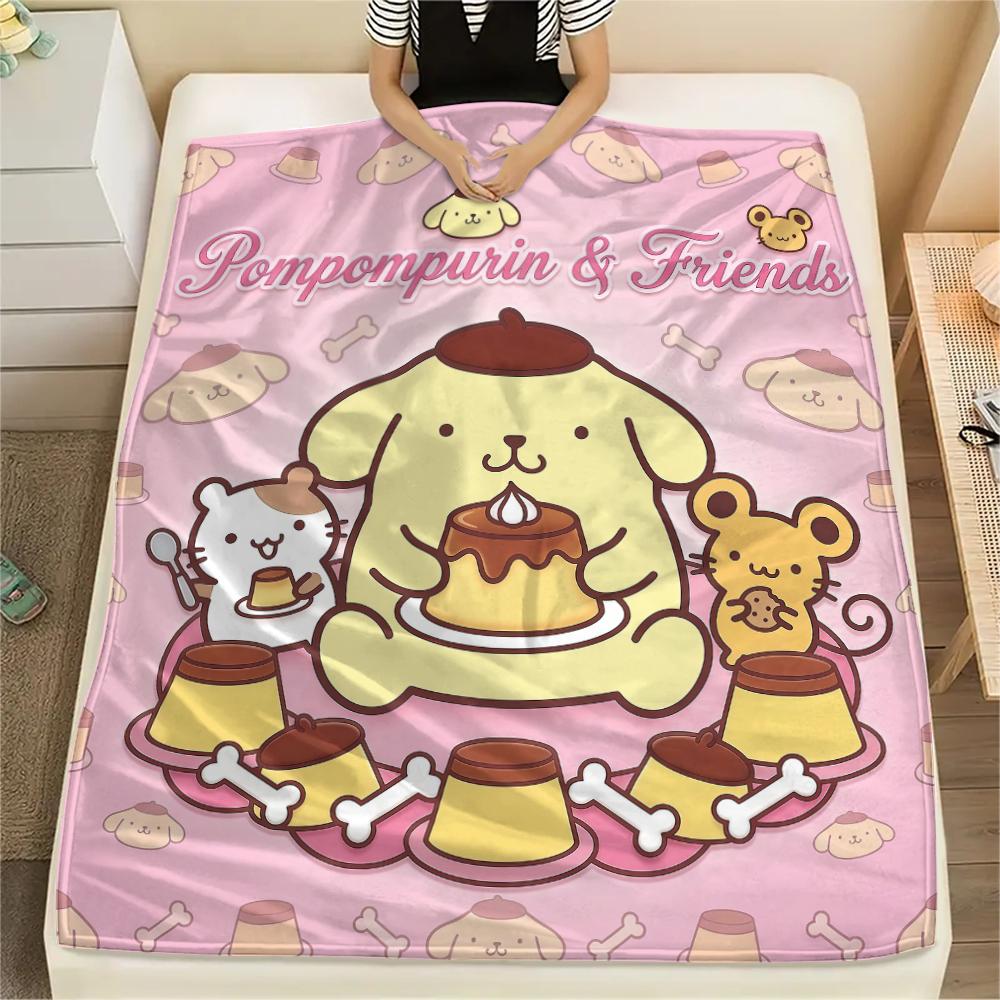 1PC Pompompurin Print Flannel Blanket, High quality All Seasons, Home Decor, Warmth and Comfort, Perfect for Christmas Gifts