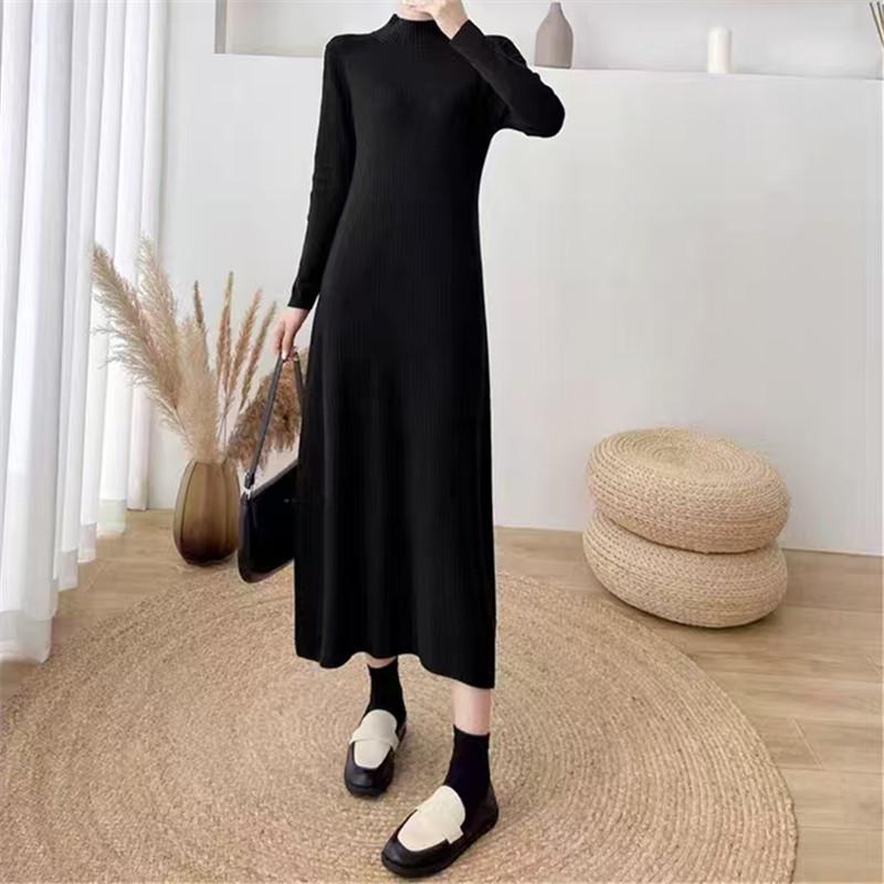 Autumn and winter new semi-turtleneck long knee warm dress fashionable versatile knitted sweater skirt women