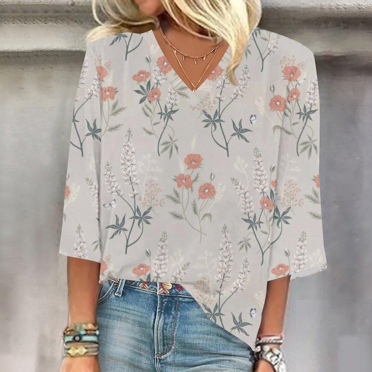 

2023 Весенне-осенний новый модный топ с рукавом 3/4 и принтом