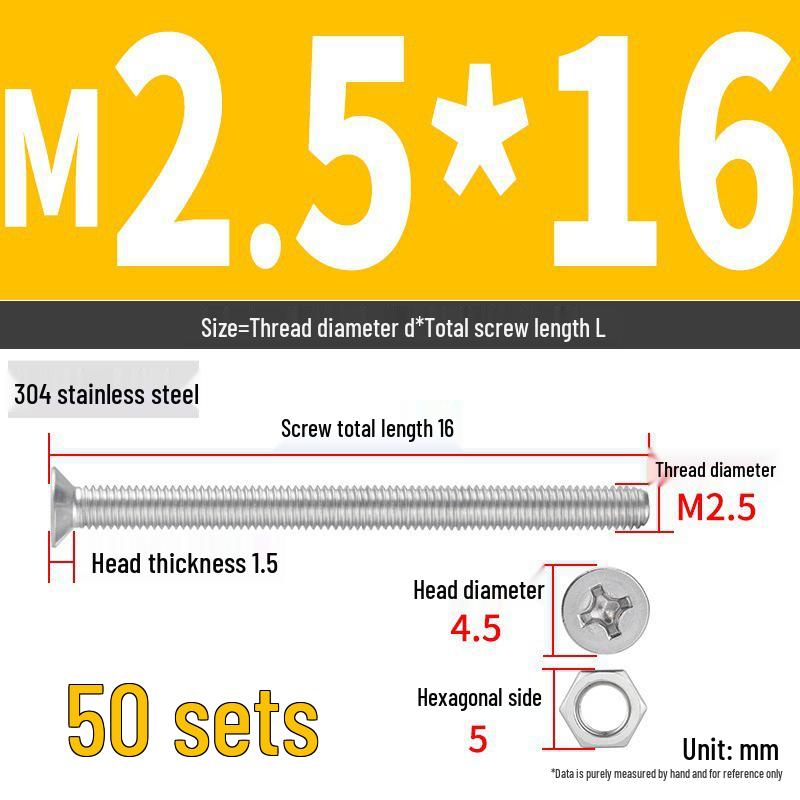 304 Stainless Steel Extra Long Phillips Flat Head Screws and Nuts Set (2M, 3M, 4M)