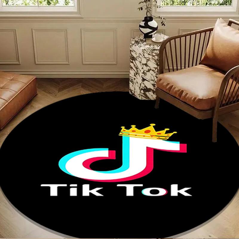 Neon Tiktok Logo Art Round Mat, Anti-slip Circle Carpet Chair Rug For livingroom,Bedroom, Doormat Home Decor Gift Christmas Gifts