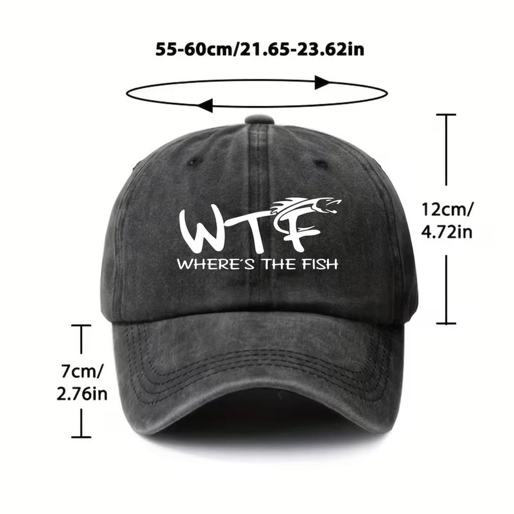 Unisex Baseball Cap with 'WTF WHERE'S THE FISH' Dragon Graphic Adjustable Outdoor Lounge Hat