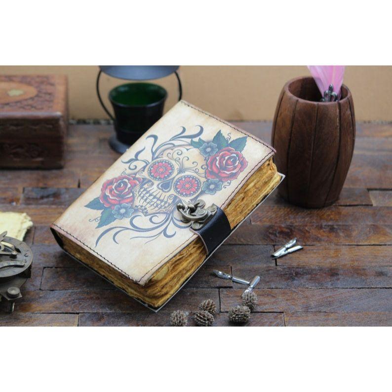Skull Printed Leather Journal  Vintage Leather Diary It Boasts 200 Premium Deckle-edged Pages