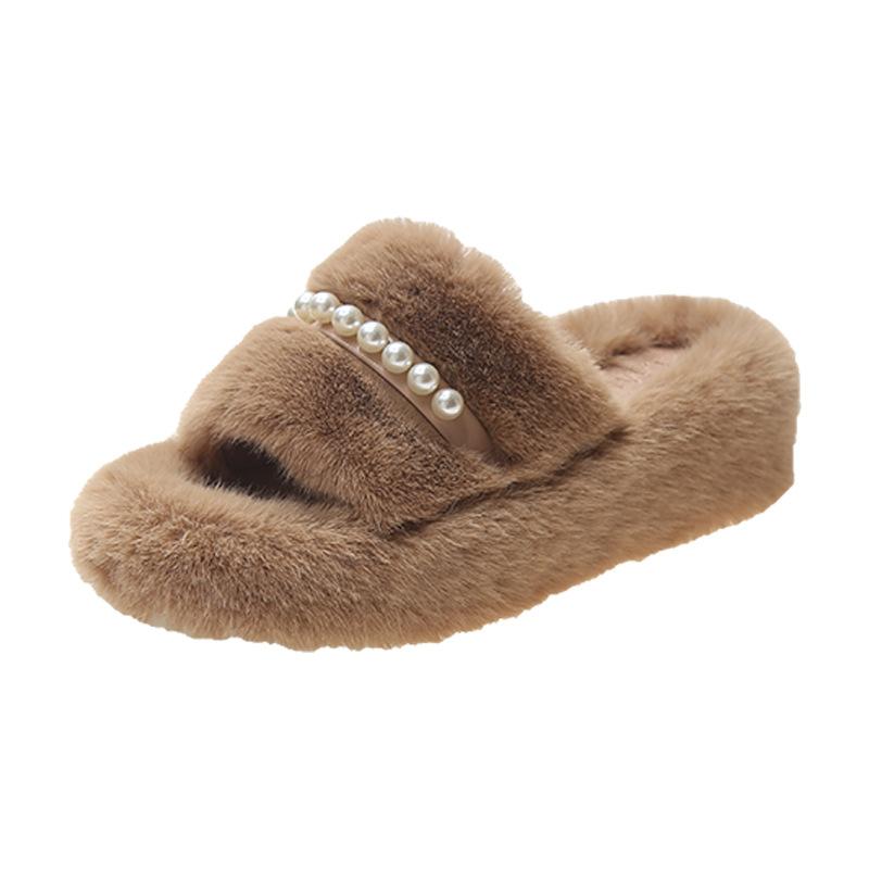 

Мао Мао тапочки женские летние модные домашние сандалии на толстой подошве жемчуг Сяосян теплые однословные хлопковые шлепанцы тренд 40 хаки