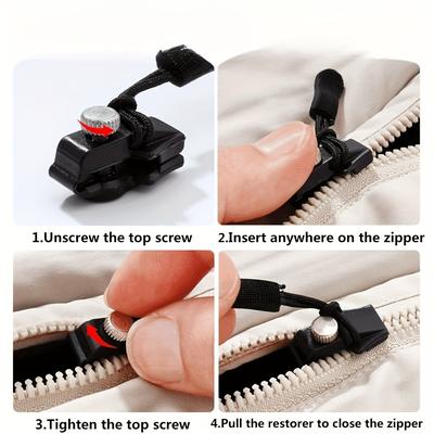 3pcs Universal Zipper Repair Kit - Swift Repair Slider - Easy To Install, No Sewing Replacement Zipper Head for Jackets, Suitcases, Backpacks, Bags