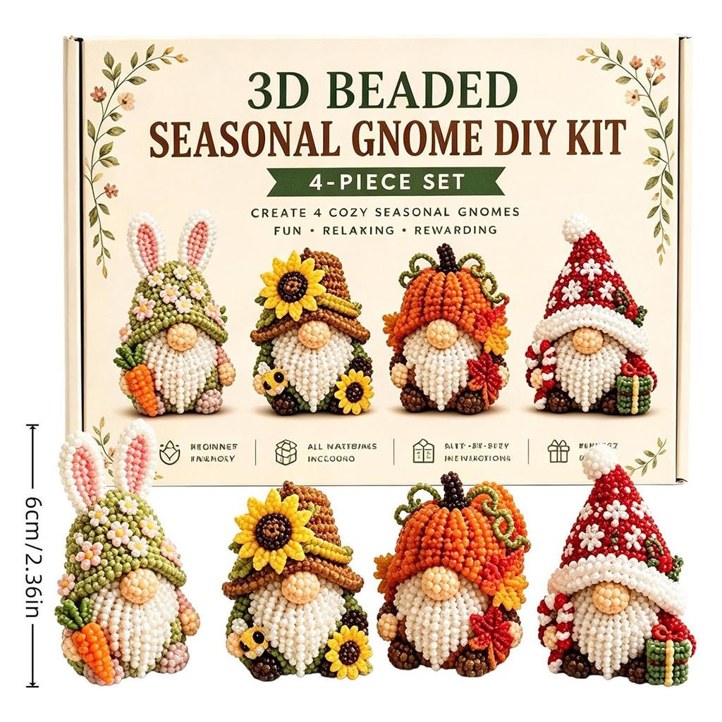 DIY 3D Gnome Bead Embroidery Set Complete Accessories Beadwork Crafts Kit for Crafting Enthusiasts Girls Women Teens Adults