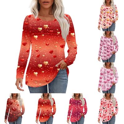 Top de damă cu mânecă lungă, cu guler rotund și imprimeu lejer, casual, la modă