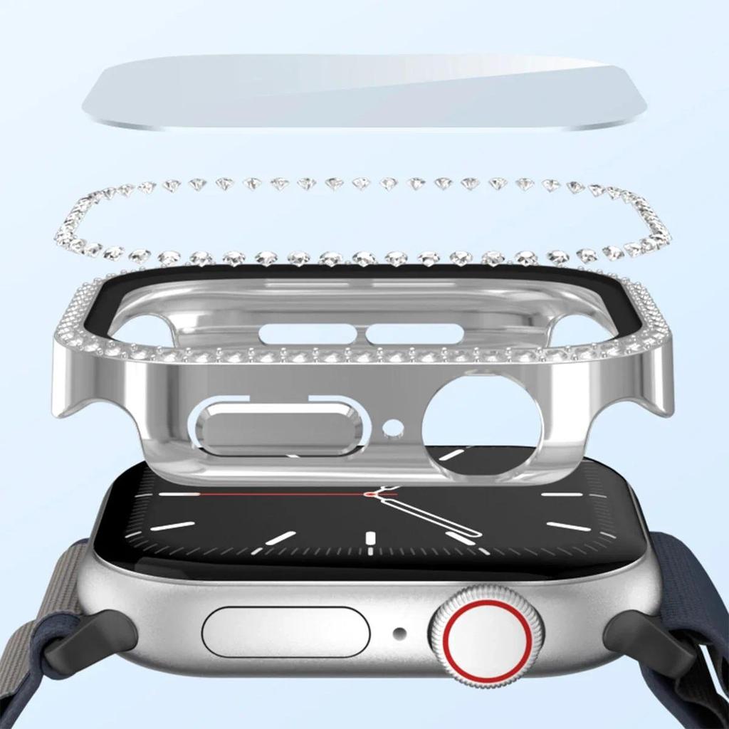 Bling Glass+Cover For Apple Watch 10 42mm 46mm Diamond Hard PC bumper+Screen Protector Case Iwatch Series 10 Accessories
