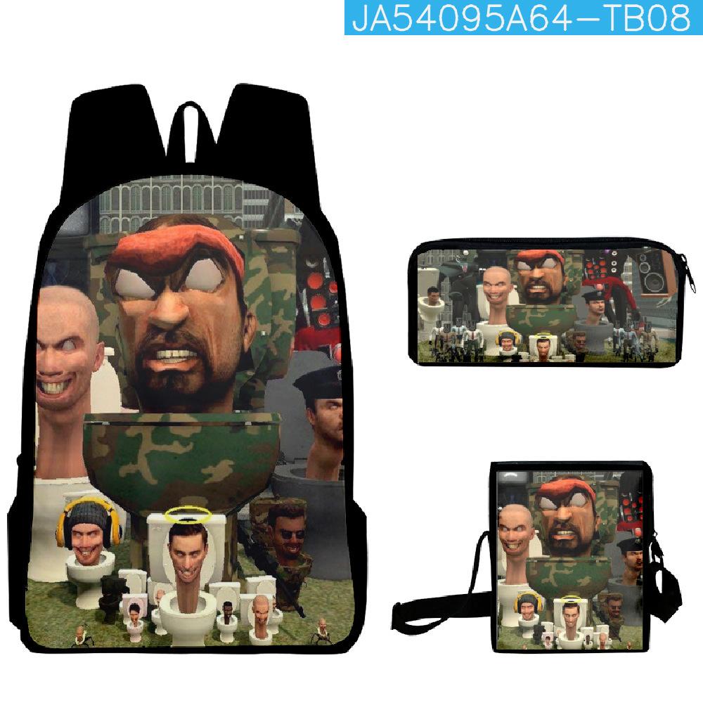 Skibidi Toilet Man Spoof Schoolbag Primary And Secondary School Backpack Satchel Pencil Bag Backpack Three-Piece Set