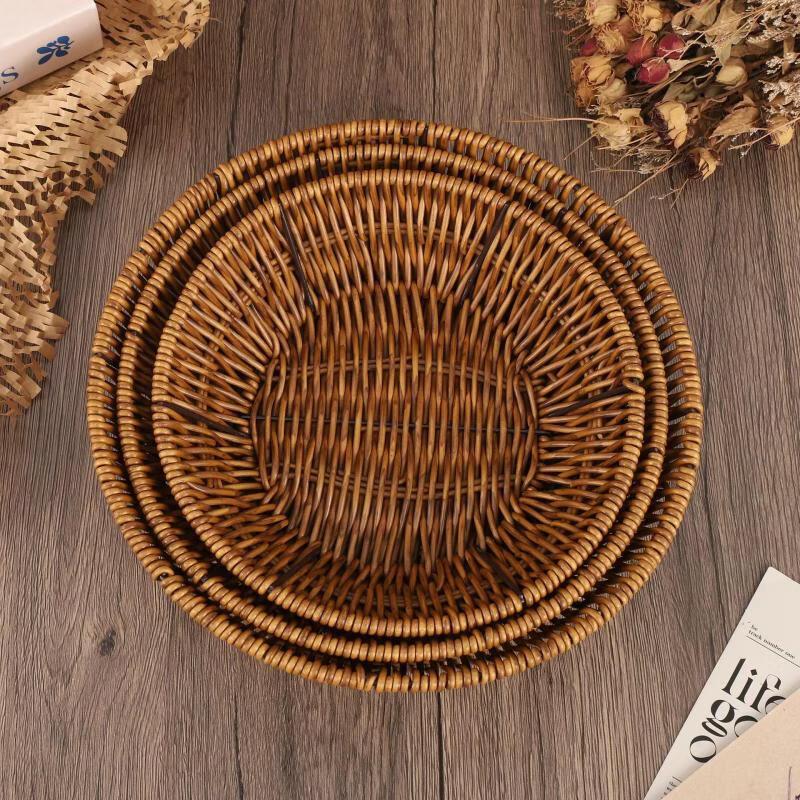 Ruhan Handmade Rattan Round Floral Fruit Basket