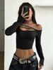 Black sexy off-the-shoulder neck European and American spice girls BM style hollow cross strap design sense niche short top