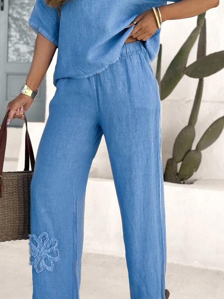 New Women's Outward Bound Set 2 Piece Large Size Floral Casual Outfit High Waist Loose Trousers