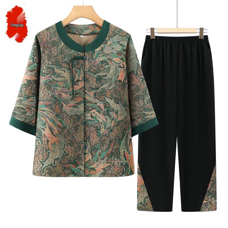 Middle-Aged Women s Breathable Summer Chinese Style Two-Piece Set 3XL