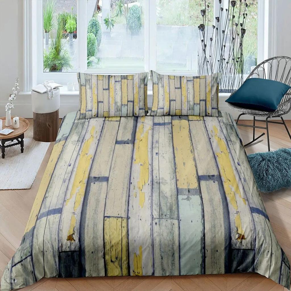 Rustic Wooden Barn Duvet Cover Set Wood Rustic Bedding Set Full King SizeFarm Farmhouse Comforter CoverPlank Wall Quilt Cover