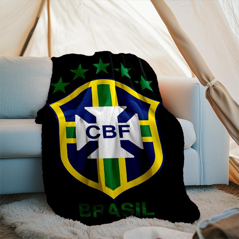 1PC Brazilian Football Federation Printed Soft Flannel Blanket Throw for Adult Bedroom Living Room Sofa Camping Travel Fan Gifts Christmas Gifts