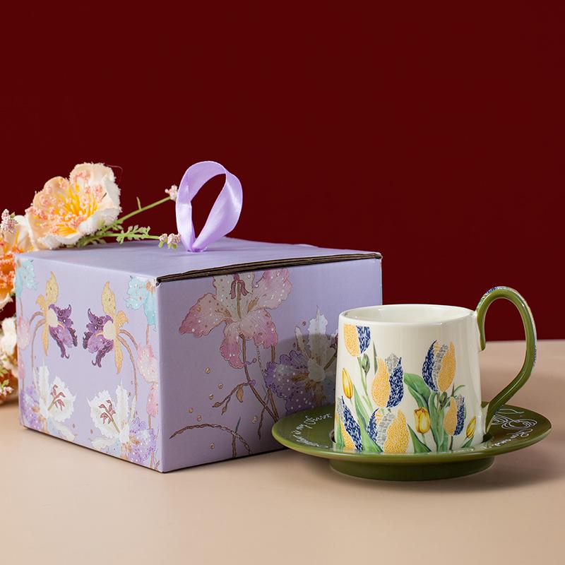 French-Inspired Tulip Tea & Coffee Ceramic Cup and Saucer Gift Set 230ml