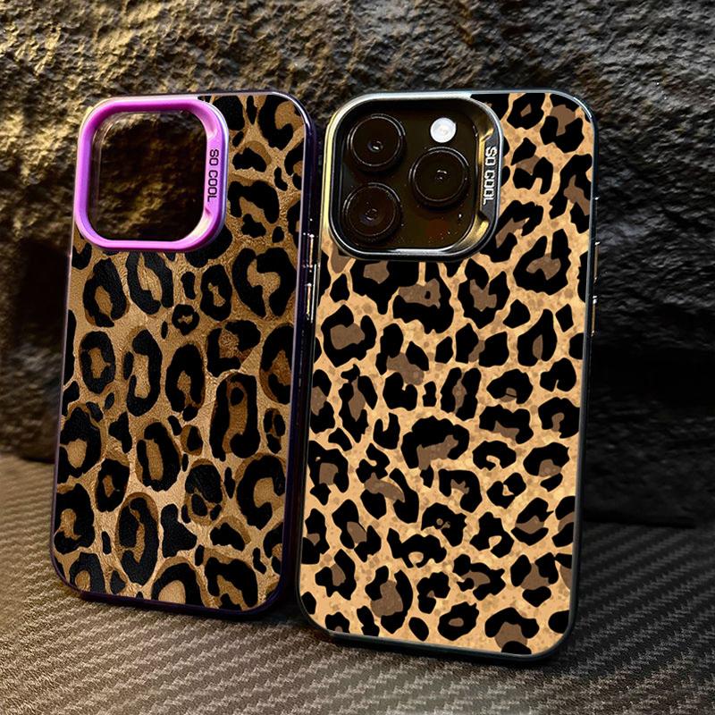 Funda Armadura Anticaídas Leopardo Marrón Para iPhone 15 Pro Max 16 14 13 12 11 Pro X XR XS 7 Plus 16E Cubierta con Chapado Protector de Lente