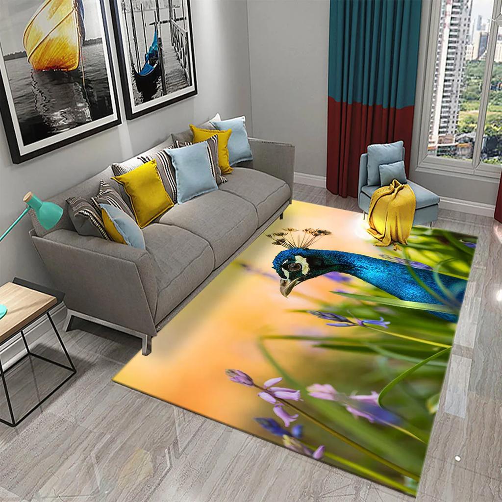 3D Peacock Carpet for Living Room Bathroom Home Decor Sofa Table Rug Anti Slip Chair Cushion Lounge Mat Bedroom Balcony Area Mat