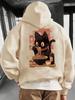 Men's Cat-themed Hoodie with a Cartoonish,cute Anime Style,featuring a Ramen-patterned Print,suitable for Street Hip-hop Fashion