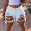 Women Elastic Destroyed Hole Leggings Short Pants Denim Shorts Ripped Jeans