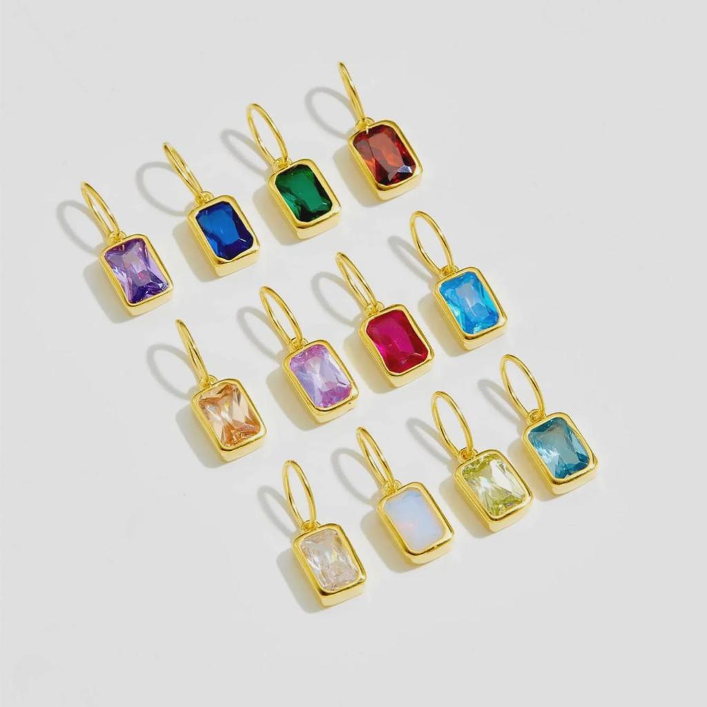 12 Birthstone Colored Zircon Square Pendant Necklace, S925 Sterling Silver, European & American Style