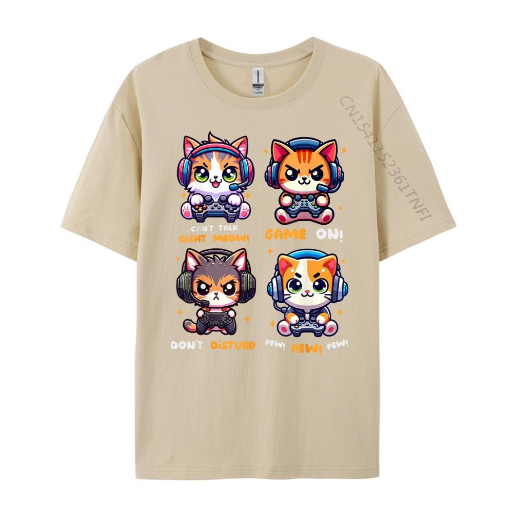 Gamer Cat Funny Gaming Video Games Pew Kawaii Cat Tee Shirts for Men 3XL Men Clothing Printed TShirt