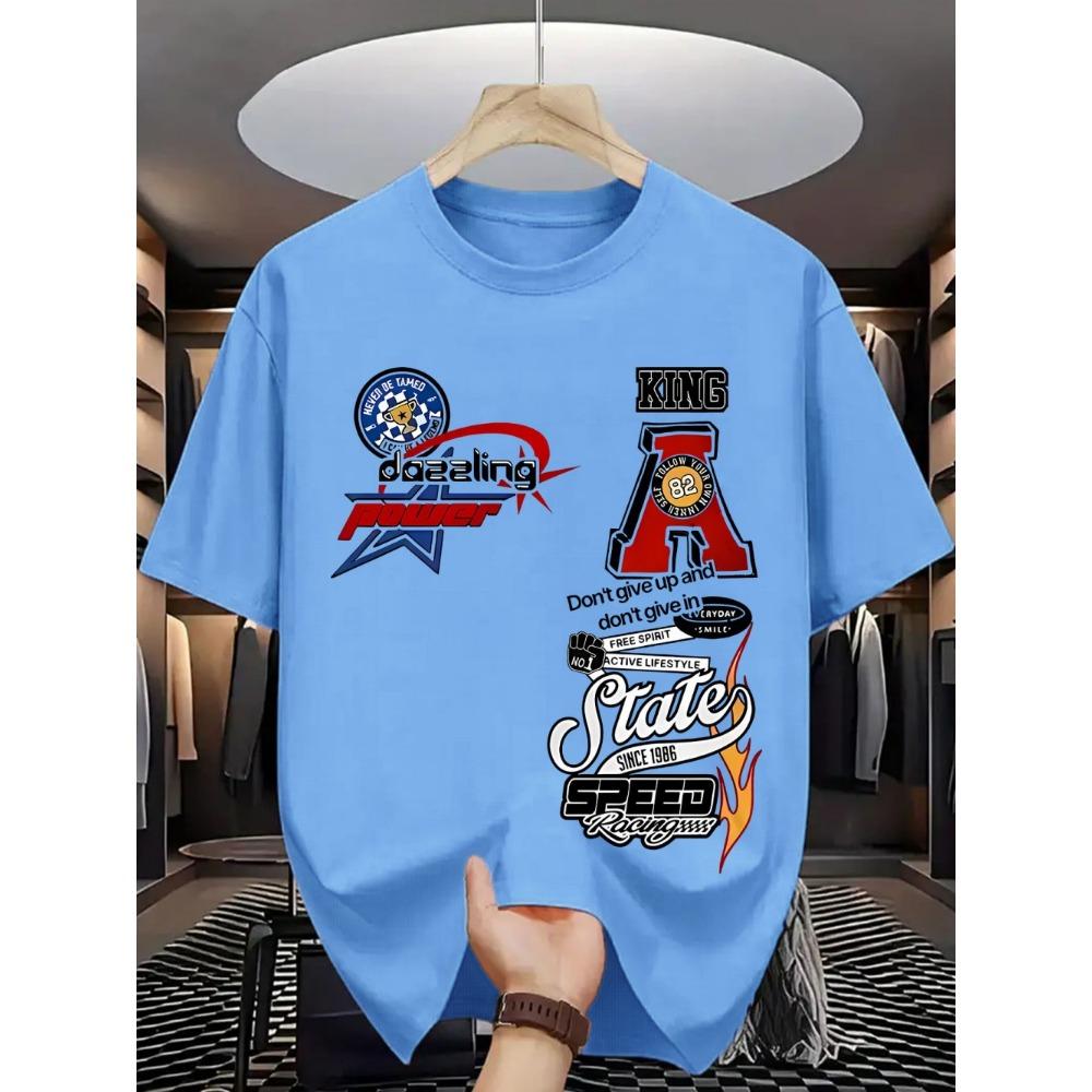 European and American Men's Summer Fashion Letter Graffiti Print Comfortable and Breathable Round Neck T-shirt Outdoor Street To