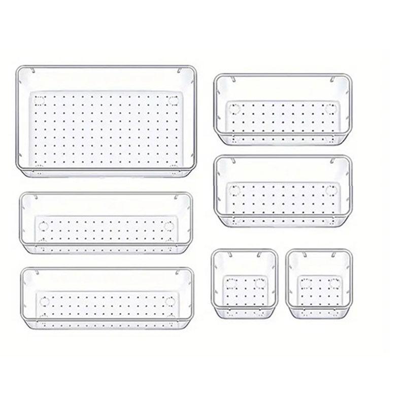 

7pcs Clear Plastic Makeup Organizer for Countertop Stackable Drawer Dividers for Cosmetics Office Supplies Desk StorageOrganizer