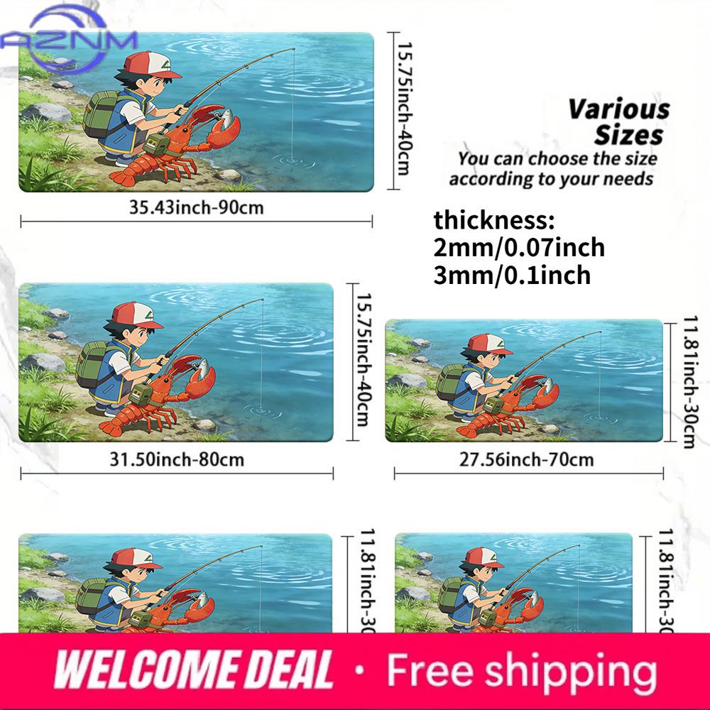 Pokemon Ash Fishing Scene Gaming Mouse Pad NonSlip Desk Mat 30x80x0.2cm