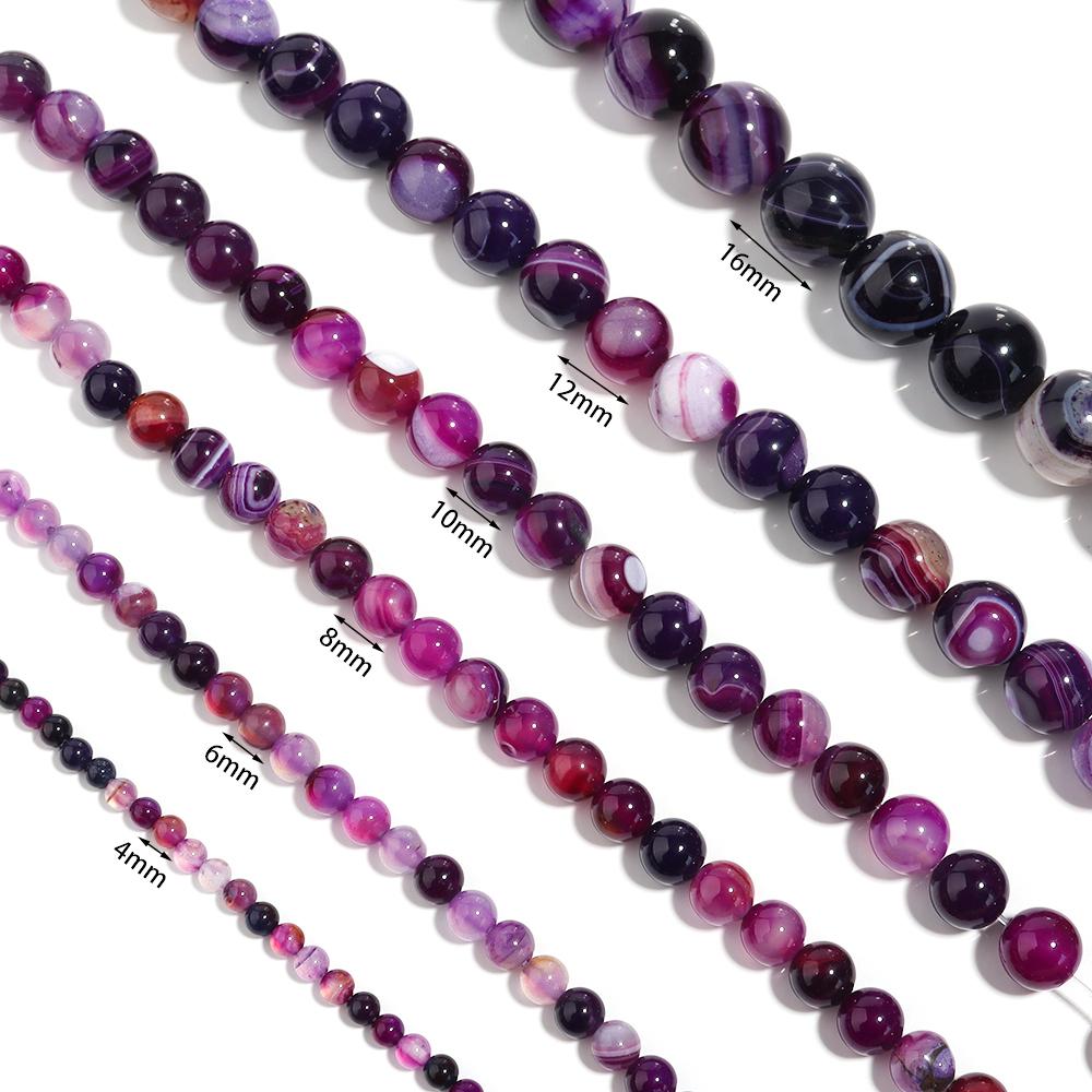 1 Strand Purple Natural Agate Loose Beads Gemstone Beads Natural Stone Beads Striped for Jewelry Making DIY Bracelet Necklace 4mm фиолетовый