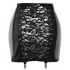 Womens Bodycon PU Skirt Floral Lace Patchwork Lace Up Clubwear Mini Skirt