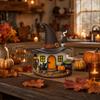 Halloween Witch House Ornament, Decorative Desktop Halloween Ornaments with Black Cats Pumpkin Lanterns Magic Brooms for Party Table Decorations and